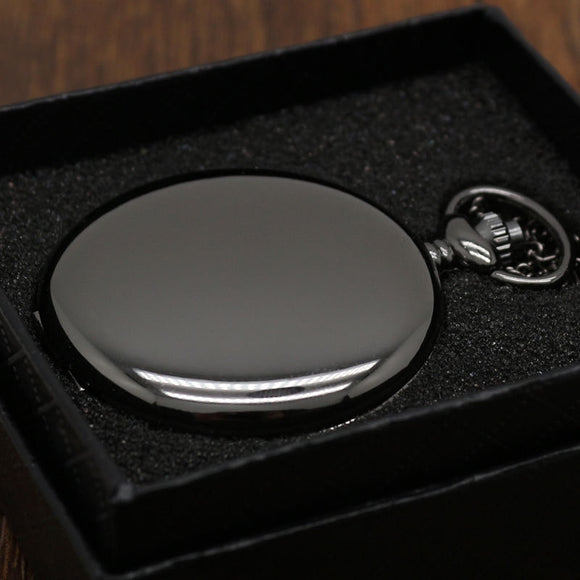 Retro Black Fashion Silver Smooth Steampunk Quartz Pocket Watch Stainless Steel Pendant 30CM Chain Gift Box for Men Women friend