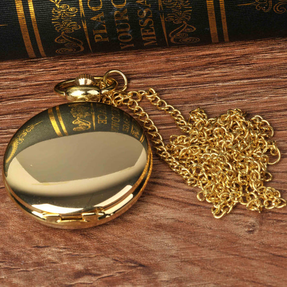 8823Smooth and bright fashion vintage two-sided gold pocket watch with black Roman numerals surface, with a pocket watch