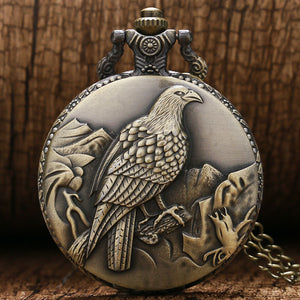 Retro Eagle Hawk Bird Pocket Watch Chain Pendant Necklace Fob Watch Women Men Xmas Gift reloj de bolsillo